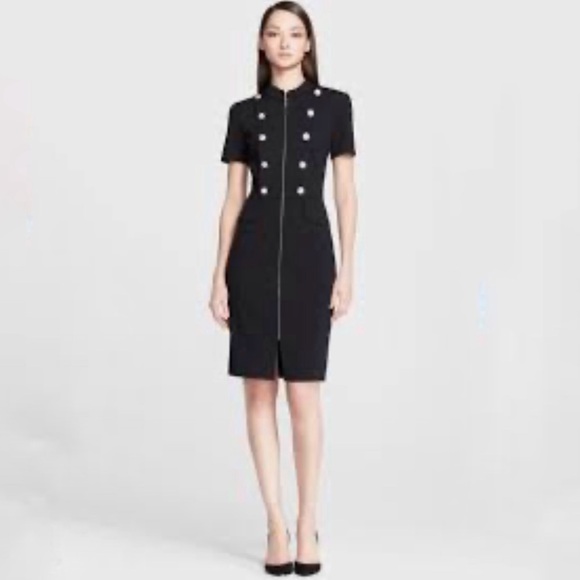 St. John Dresses & Skirts - St. John Milano Military Black Button Midi Dress Short Sleeve, Size 6
